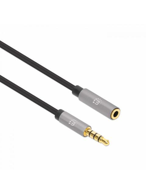 MANHATTAN CABLE AUX 3.5MM MACHO - 3.5MM HEMBRA 3 METROS NEGRO-PLATA - Imagen 2