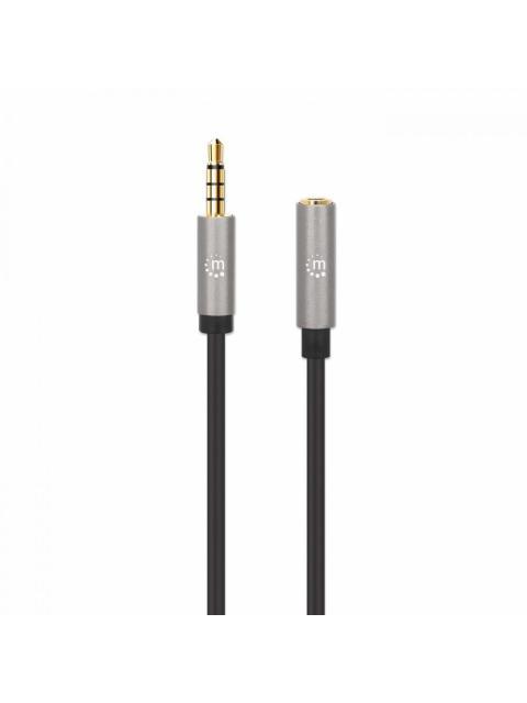 MANHATTAN CABLE AUX 3.5MM MACHO - 3.5MM HEMBRA 3 METROS NEGRO-PLATA - Imagen 3