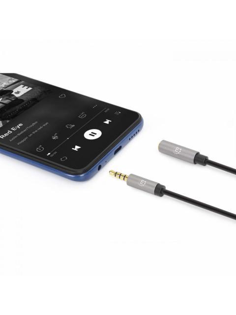 MANHATTAN CABLE AUX 3.5MM MACHO - 3.5MM HEMBRA 3 METROS NEGRO-PLATA - Imagen 5