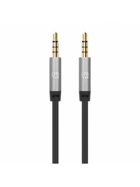 MANHATTAN CABLE AUX 3.5MM MACHO - 3.5MM MACHO 1 METRO NEGRO-PLATA - Imagen 3