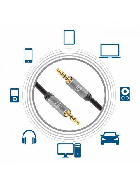 MANHATTAN CABLE AUX 3.5MM MACHO - 3.5MM MACHO 1 METRO NEGRO-PLATA - Imagen 6