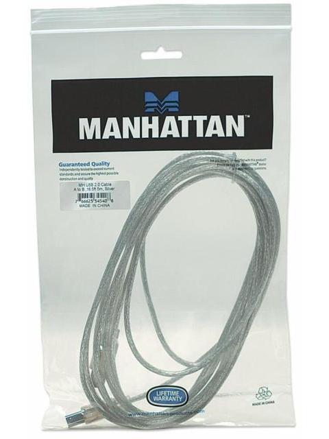 MANHATTAN CABLE DE ALTA VELOCIDAD USB 2.0 USB A MACHO - USB B MACHO 5 METROS PLATA - Imagen 5