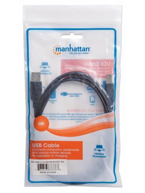 MANHATTAN CABLE PARA DISPOSITIVOS USB DE ALTA VELOCIDAD USB 2.0 A MACHO - USB 2.0 B MACHO 1.8 METROS NEGRO - Imagen 5
