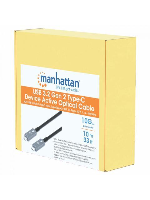 MANHATTAN CABLE USB C MACHO - USB C MACHO 10 METROS GRIS-NEGRO - Imagen 6