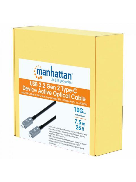 MANHATTAN CABLE USB C MACHO - USB C MACHO 7.5 METROS GRIS-NEGRO - Imagen 6