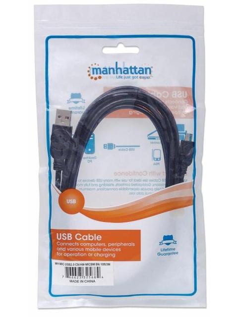 MANHATTAN CABLE USB DE ALTA VELOCIDAD USB 2.0 A MACHO - MICRO USB 2.0 B MACHO 3 METROS NEGRO - Imagen 5