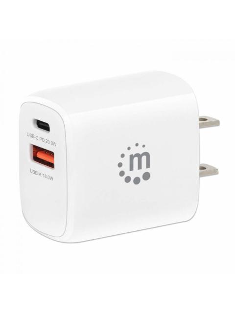 MANHATTAN CARGADOR DE PARED 20W 1X USB 3.0 1X USB C BLANCO - Imagen 2