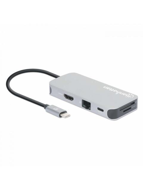 MANHATTAN DOCKING STATION 130615 USB C 3X USB 1X USB C 1X HDMI 1X RJ-45 1X SD 1X MICRO SD GRIS - Imagen 2