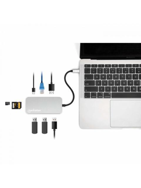 MANHATTAN DOCKING STATION 130615 USB C 3X USB 1X USB C 1X HDMI 1X RJ-45 1X SD 1X MICRO SD GRIS - Imagen 7