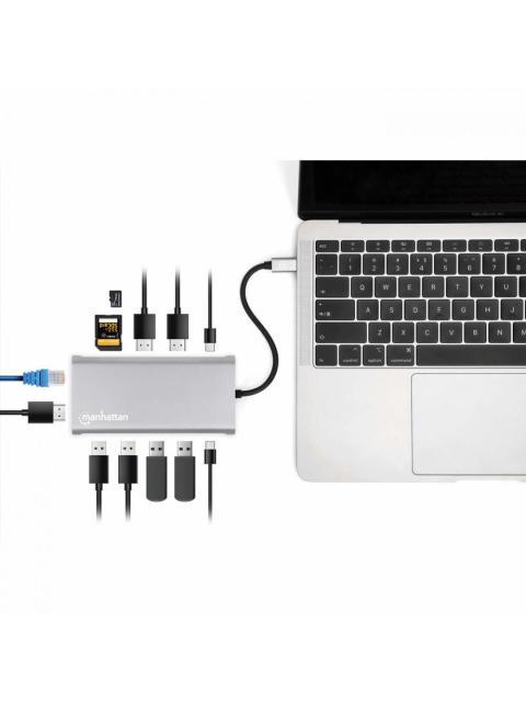 MANHATTAN DOCKING STATION 130660 USB C 4X USB 2X USB C 3X HDMI 1X RJ-45 1X SD 1X MICRO SD GRIS - Imagen 7