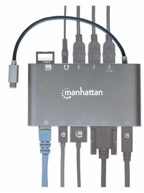 MANHATTAN DOCKING STATION 152808 USB C 3X USB 3.0 1X USB C 1X HDMI 1X VGA PLATA - Imagen 5