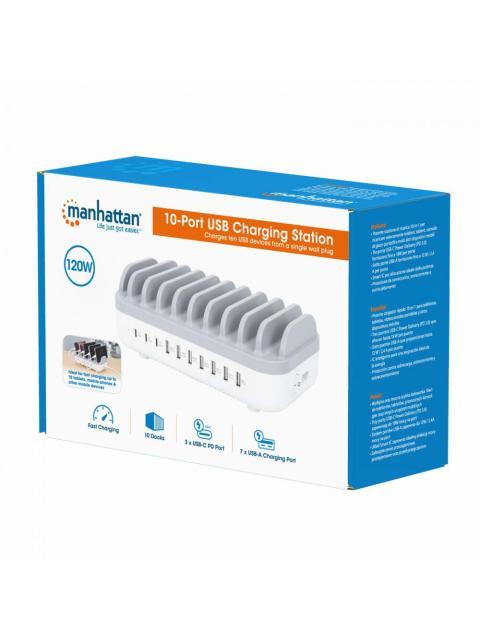MANHATTAN ESTACION DE CARGA 180856 7X USB A 3X USB C BLANCO-GRIS - Imagen 9