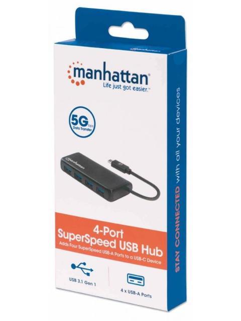 MANHATTAN HUB USB-C 3.2 MACHO - 4X USB 3.2 HEMBRA 5000 MBIT-S NEGRO - Imagen 2