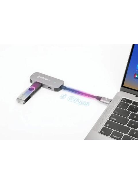 MANHATTAN HUB USB-C MACHO 1X HDMI 1X USB-A 3.2 1X USB-C PD 5 GBIT-S GRIS - Imagen 3