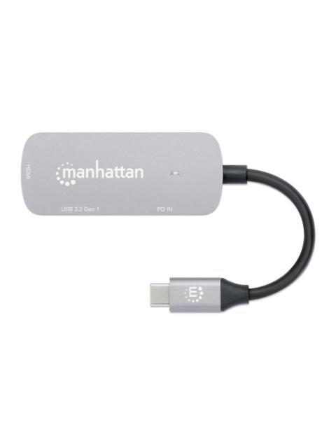 MANHATTAN HUB USB-C MACHO 1X HDMI 1X USB-A 3.2 1X USB-C PD 5 GBIT-S GRIS - Imagen 4