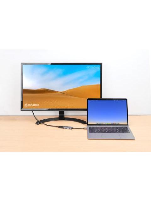 MANHATTAN HUB USB-C MACHO 1X HDMI 1X USB-A 3.2 1X USB-C PD 5 GBIT-S GRIS - Imagen 6