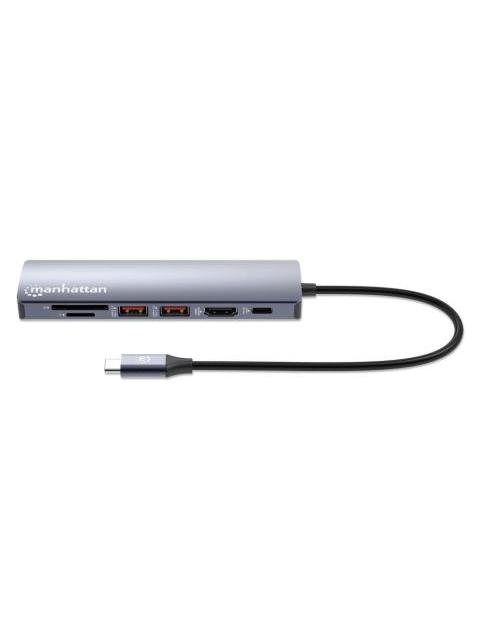 MANHATTAN HUB USB-C MACHO - 2X USB-A 1X USB-C 1X HDMI 1X RJ-45 1X SD 1X MICRO SD GRIS - Imagen 4