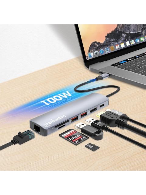 MANHATTAN HUB USB-C MACHO - 2X USB-A 1X USB-C 1X HDMI 1X RJ-45 1X SD 1X MICRO SD GRIS - Imagen 7