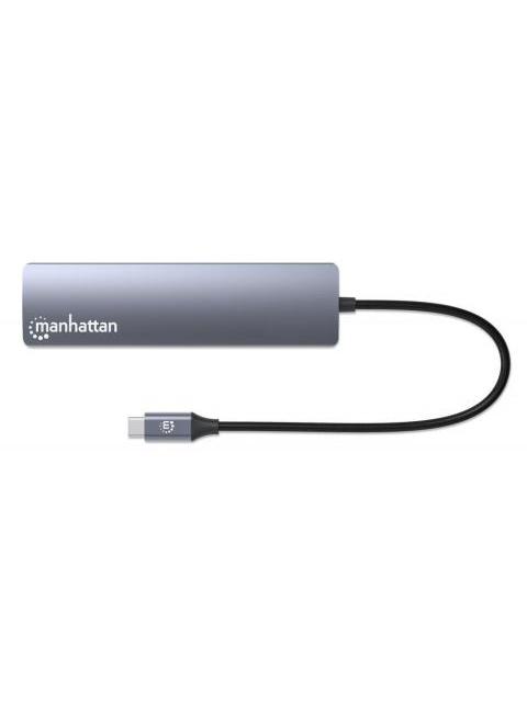 MANHATTAN HUB USB-C MACHO - 3X USB 3.0 1X USB-C 1X HDMI 1X RJ-45 GRIS - Imagen 3