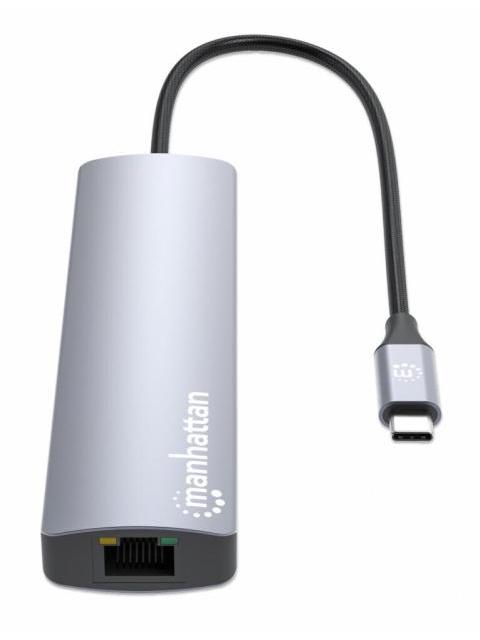 MANHATTAN HUB USB-C MACHO - 3X USB 3.0 1X USB-C 1X HDMI 1X RJ-45 GRIS - Imagen 5