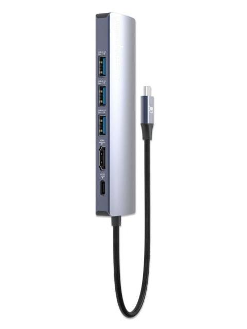MANHATTAN HUB USB-C MACHO - 3X USB 3.0 1X USB-C 1X HDMI 1X RJ-45 GRIS - Imagen 6