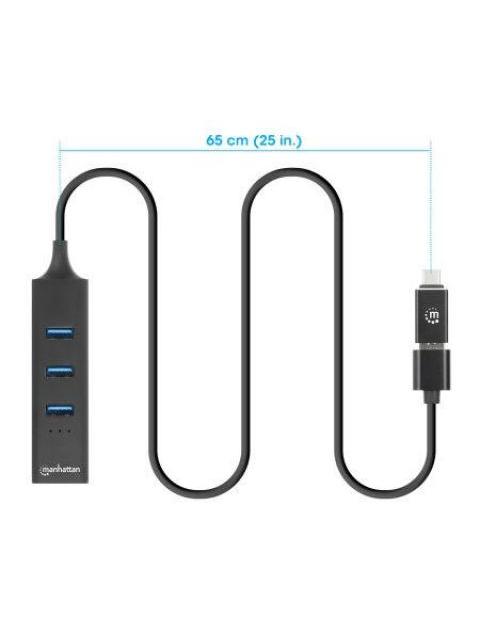 MANHATTAN HUB USB MACHO - 3 PUERTOS USB HEMBRA1X RJ-45 5000MBIT-S NEGRO - Imagen 4
