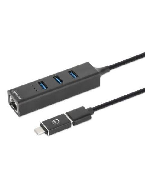 MANHATTAN HUB USB MACHO - 3 PUERTOS USB HEMBRA1X RJ-45 5000MBIT-S NEGRO - Imagen 5