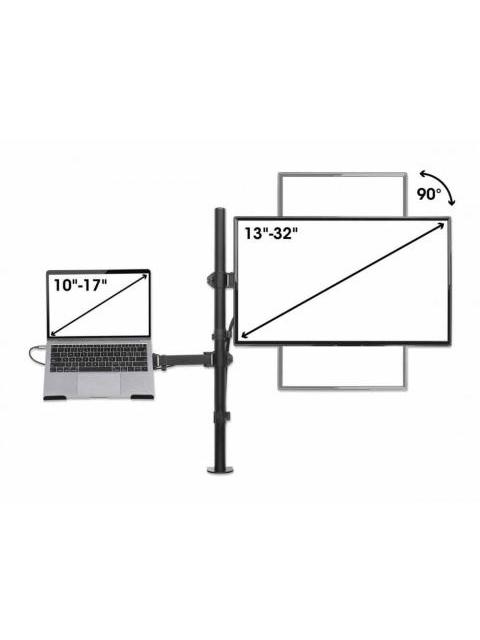MANHATTAN SOPORTE 462136 PARA ESCRITORIO COMBINADO CON BRAZO PARA MONITOR Y SOPORTE PARA LAPTOP 13 A 32 HASTA 8 KG NEGRO - Imagen 5