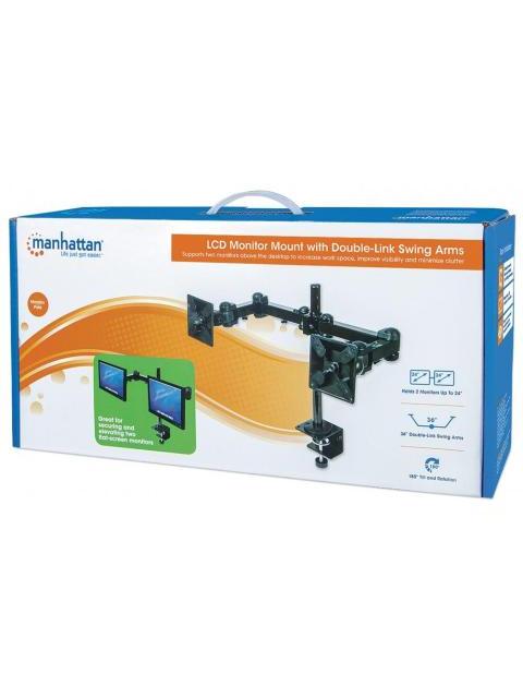 MANHATTAN SOPORTE CON BRAZOS DE DOBLE MOVIMIENTO PARA 2 MONITORES HASTA 24 MAX. 12KGS NEGRO - Imagen 4
