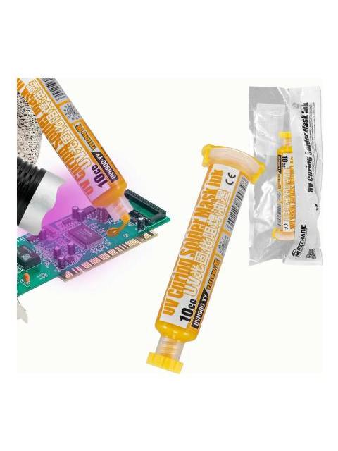 MASCARA ANTISOLDANTE UV COMPATIBLE CON LUZ ULTRAVIOLETA PARA REPARAR PLACAS PCB AISLANTE PRECISA Y SEGURA IDEAL PARA TECNICOS EN ELECTRONICA Y REPARACIONES FINAS SLIM COMPANY AMARILLO  UVH900LY