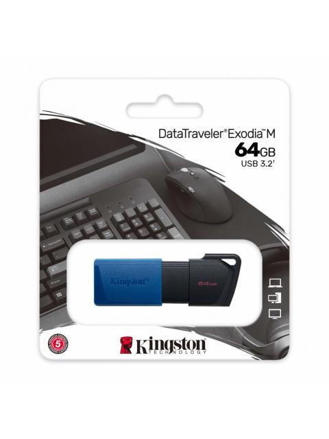 MEMORIA USB KINGSTON DATATRAVELER EXODIA M 64GB USB A NEGRO-AZUL - Imagen 3