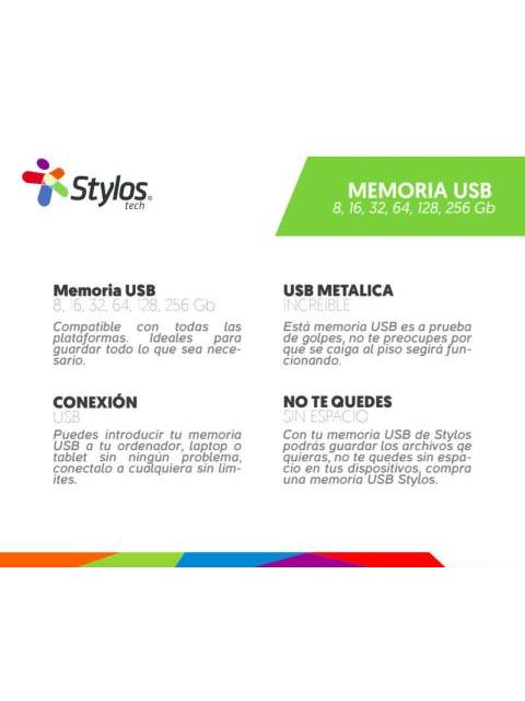 MEMORIA USB STYLOS 8GB USB A LECTURA 80MB-S PLATA - Imagen 6