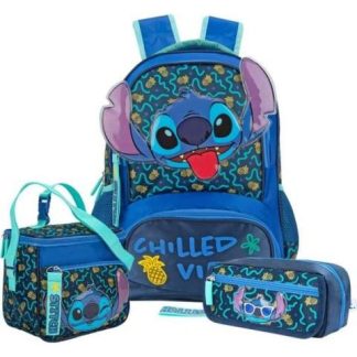 MOCHILA LAPICERA Y LONCHERA KIT ESCOLAR AZUL STITCH