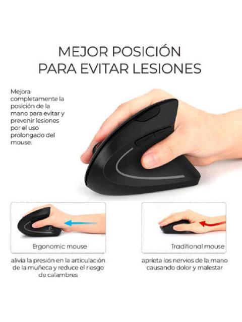 MOUSE ERGONOMICO BROBOTIX 6000816 INALAMBRICO OPTICO 1.600DPI RF INALAMBRICO NEGRO - Imagen 3