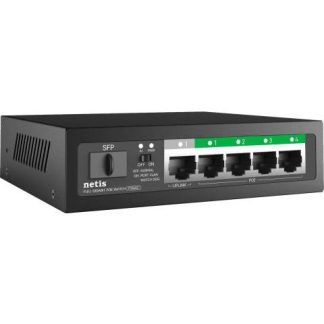 NETIS SWITCH POE P106GC 4 PUERTOS POE 1 PUERTO UPLINK 1 PUERTO SFP 60W 1000 MBPS WATCHDOG PLUG PLAY 250MTS DE ALCANCE NO ADMINISTRABLE