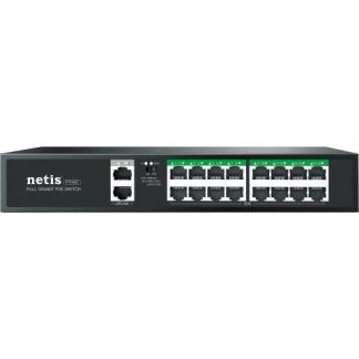 NETIS SWITCH POE P116GC 16 PUERTOS POE Y 2 PUERTOS UPLINK 240W 1000 MBPS WATCH DOG PLUG PLAY 250 MTS DE ALCANCE NO ADMINISTRABLE
