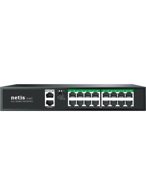 NETIS SWITCH POE P116GC 16 PUERTOS POE Y 2 PUERTOS UPLINK 240W 1000 MBPS WATCH DOG PLUG PLAY 250 MTS DE ALCANCE NO ADMINISTRABLE