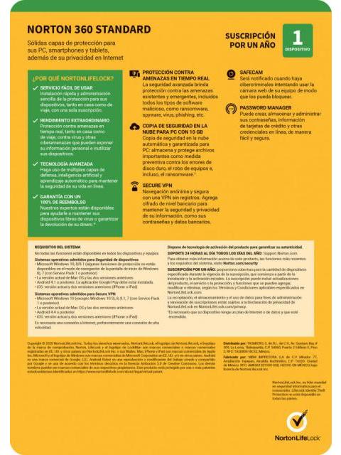 NORTON 360 STANDARD INTERNET SEC 1L 1A - Imagen 4