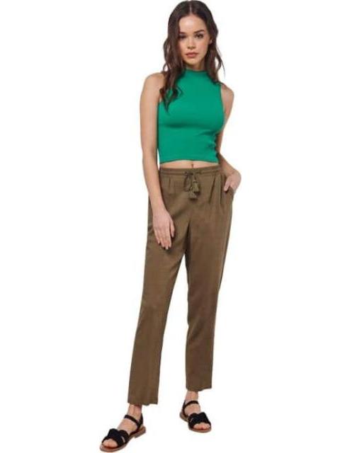 PANTALON RECTO DE LINO VERDE OLIVO HOLLY LAND - Imagen 3