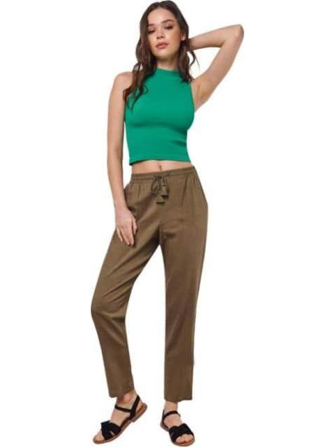 PANTALON RECTO DE LINO VERDE OLIVO HOLLY LAND - Imagen 4