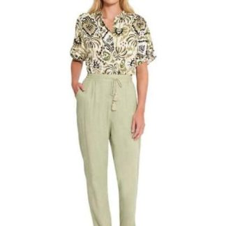 PANTALON RECTO DE LINO VERDE OLIVO HOLLY LAND