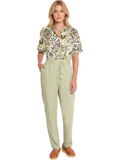PANTALON RECTO DE LINO VERDE OLIVO HOLLY LAND
