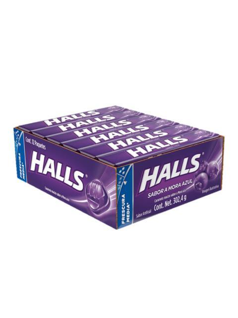 PASTILLAS HALLS MORA AZUL PAQUETE CON 12 PIEZAS DE 9 PASTILLAS