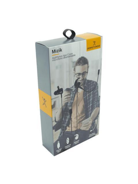 PERFECT CHOICE AUDIFONOS INTRAURICULARES CON MICROFONO MIZIK ALAMBRICO USB-C NEGRO - Imagen 5