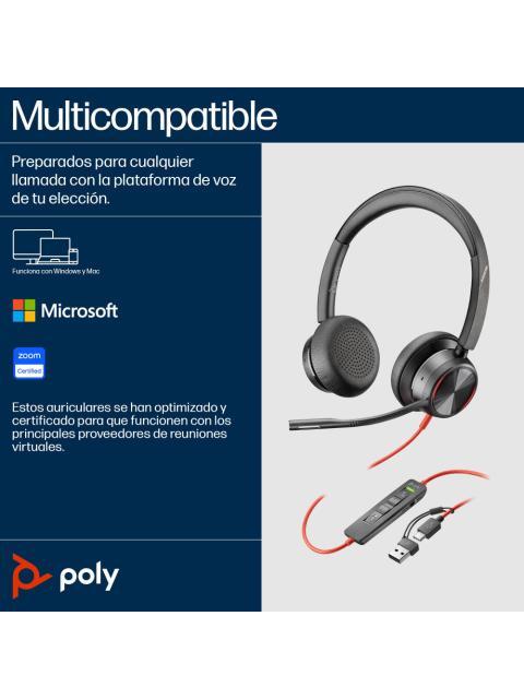 POLY AUDIFONOS BLACKWIRE 8225 ALAMBRICO USB - Imagen 5