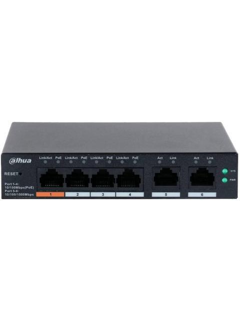 ROUTER DAHUA CS40064ET60 SWITCH POE DE 6 PUERTOS ADMINISTRABLE 4 PUERTOS POE 10-100 2 PUERTOS UPLINK 10-100-1000 60 WATTS TOTALES