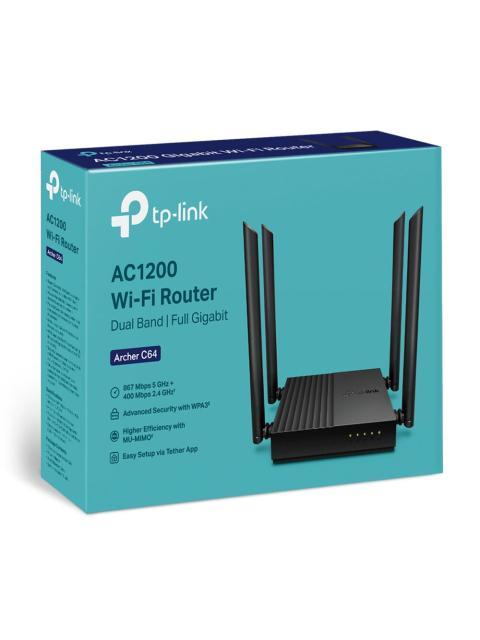 ROUTER TP-LINK GIGABIT ETHERNET DE BANDA DUAL MU-MIMO FIREWALL ARCHER C64 AC1200 INALAMBRICO 1200MBIT-S 5X RJ-45 2.4-5GHZ CON 4 ANTENAS EXTERNAS - Imagen 4