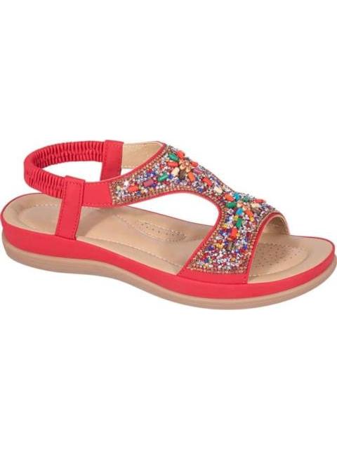 SANDALIA CONFORT CON BRILLOS ROJO VI LINE - Imagen 2