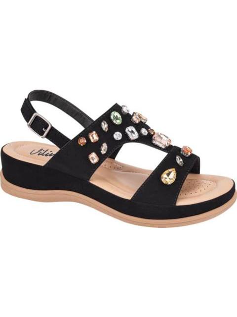SANDALIA CONFORT CON BRILLOS NEGRO VI LINE - Imagen 2
