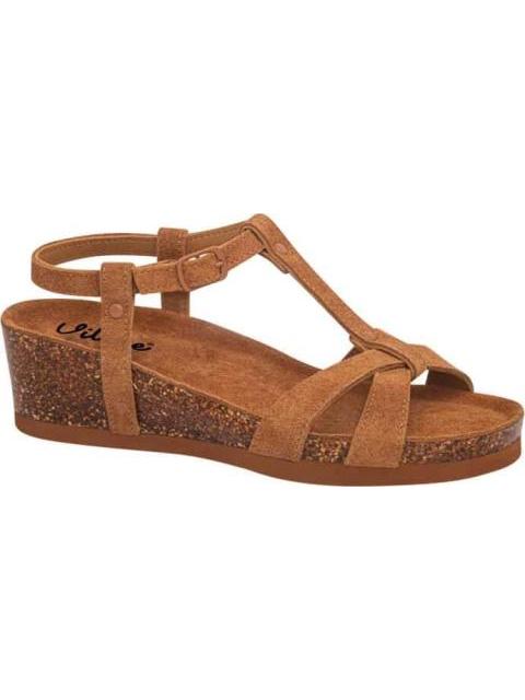 SANDALIA CUÑA PIEL CAMEL VI LINE - Imagen 2